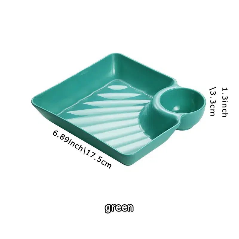 Assiette carrée avec compartiment à sauce - Plateau pour dumplings, sushis, fruits et desserts - Cuisine Chez Nadine