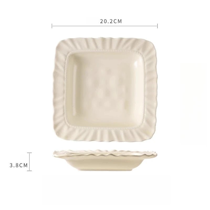 Assiette en céramique carrée style moderne - Pour pâtes, dim sum et repas - Cuisine Chez Nadine