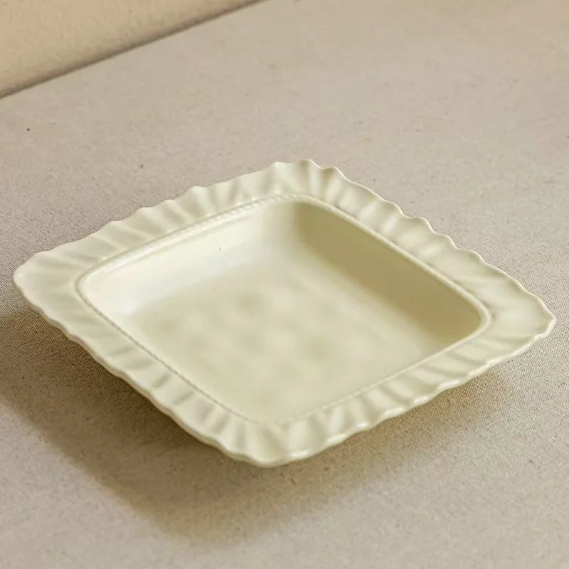 Assiette en céramique carrée style moderne - Pour pâtes, dim sum et repas - Cuisine Chez Nadine