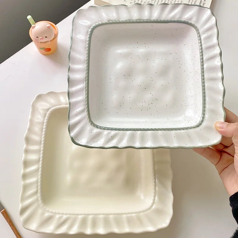 Assiette en céramique carrée style moderne - Pour pâtes, dim sum et repas - Cuisine Chez Nadine