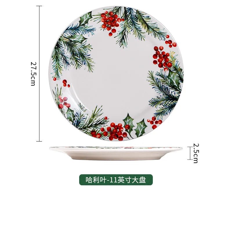 Assiette en céramique créative motif feuilles - Assiette de Noël exquise pour steaks, pâtes et salades - Cuisine Chez Nadine
