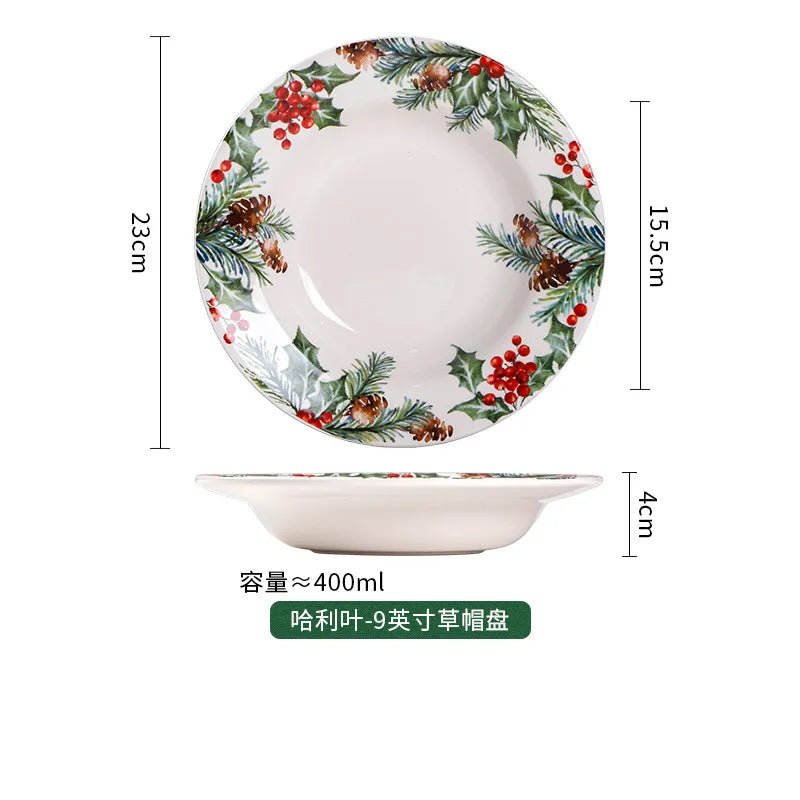Assiette en céramique créative motif feuilles - Assiette de Noël exquise pour steaks, pâtes et salades - Cuisine Chez Nadine