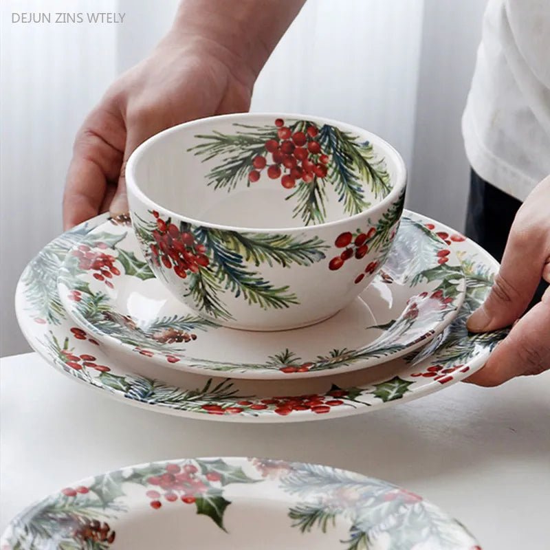 Assiette en céramique créative motif feuilles - Assiette de Noël exquise pour steaks, pâtes et salades - Cuisine Chez Nadine