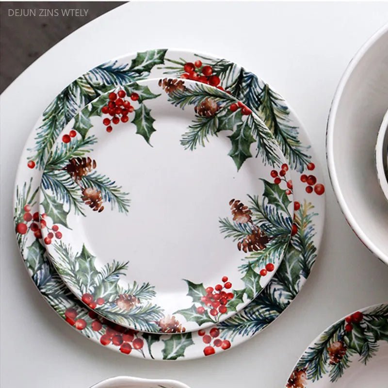 Assiette en céramique créative motif feuilles - Assiette de Noël exquise pour steaks, pâtes et salades - Cuisine Chez Nadine