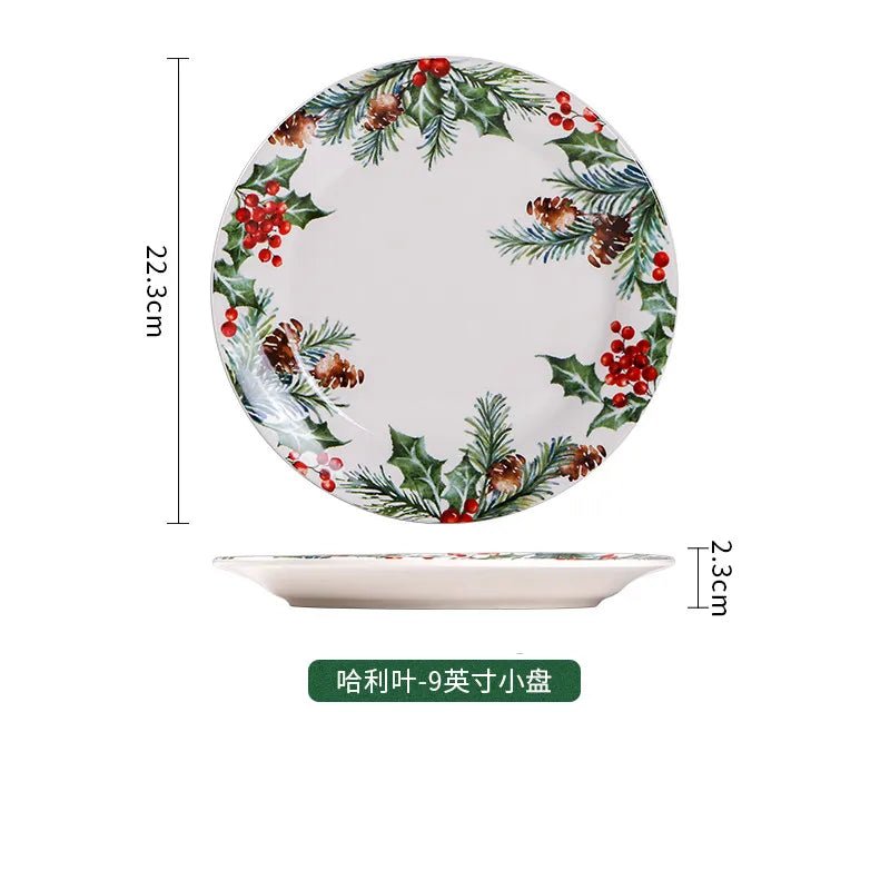 Assiette en céramique créative motif feuilles - Assiette de Noël exquise pour steaks, pâtes et salades - Cuisine Chez Nadine