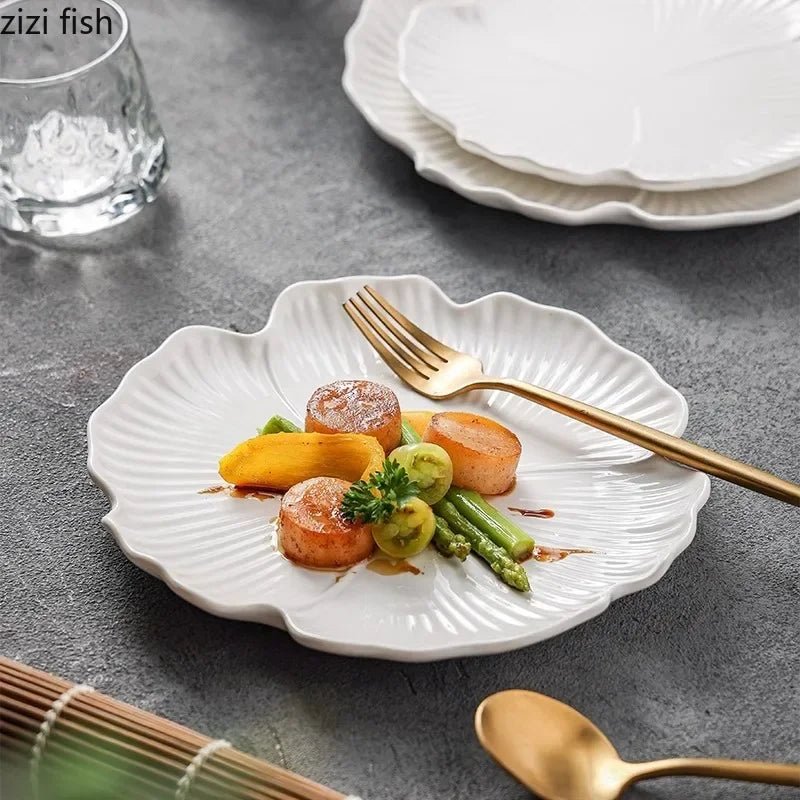 Assiette en céramique en forme de fleur - Pour steaks, pâtes, desserts et salades - Cuisine Chez Nadine