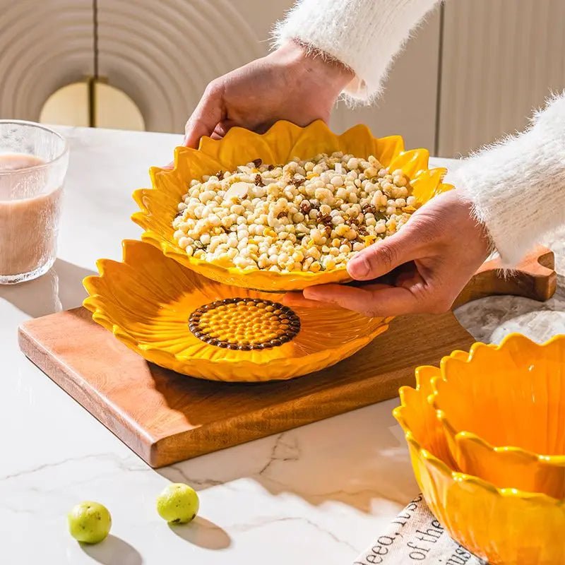 Assiette en céramique en forme de tournesol - Grande capacité pour desserts, fruits et salades - Cuisine Chez Nadine