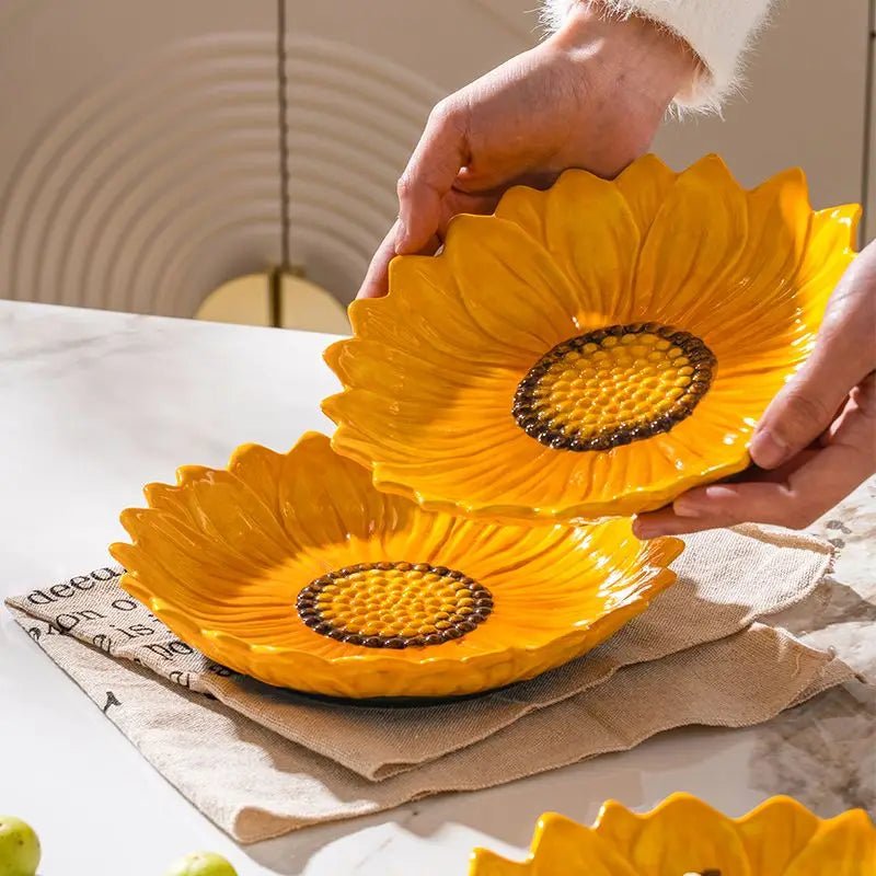 Assiette en céramique en forme de tournesol - Grande capacité pour desserts, fruits et salades - Cuisine Chez Nadine