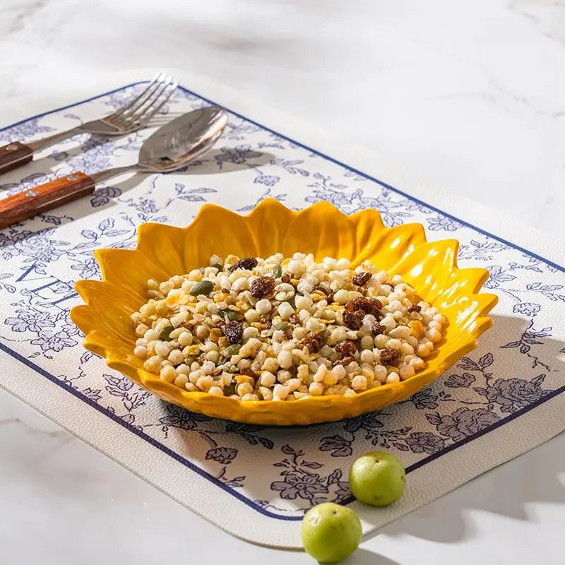 Assiette en céramique en forme de tournesol - Grande capacité pour desserts, fruits et salades - Cuisine Chez Nadine