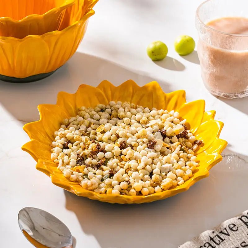 Assiette en céramique en forme de tournesol - Grande capacité pour desserts, fruits et salades - Cuisine Chez Nadine