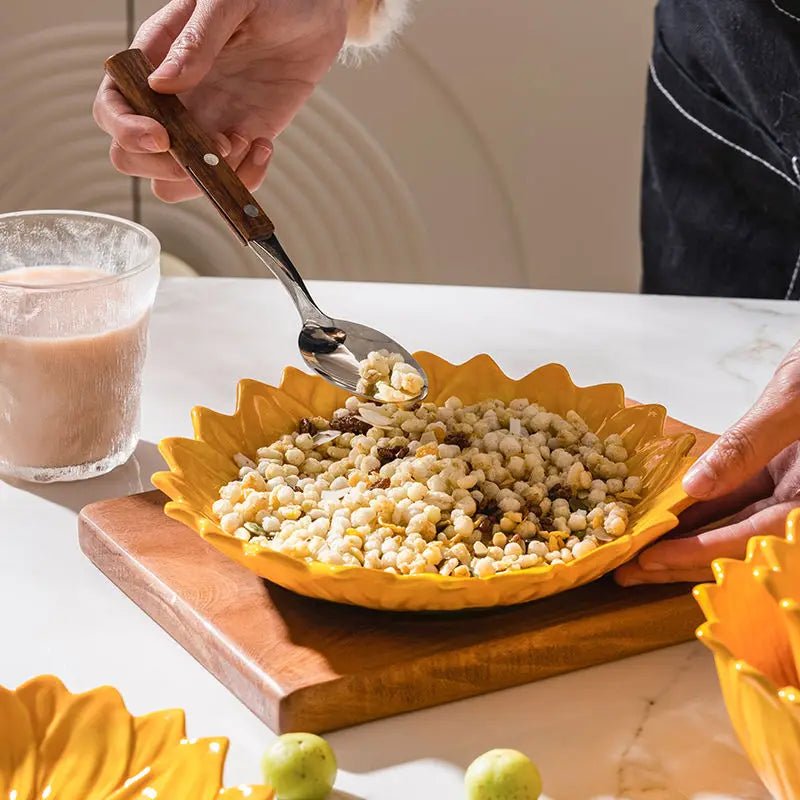 Assiette en céramique en forme de tournesol - Grande capacité pour desserts, fruits et salades - Cuisine Chez Nadine