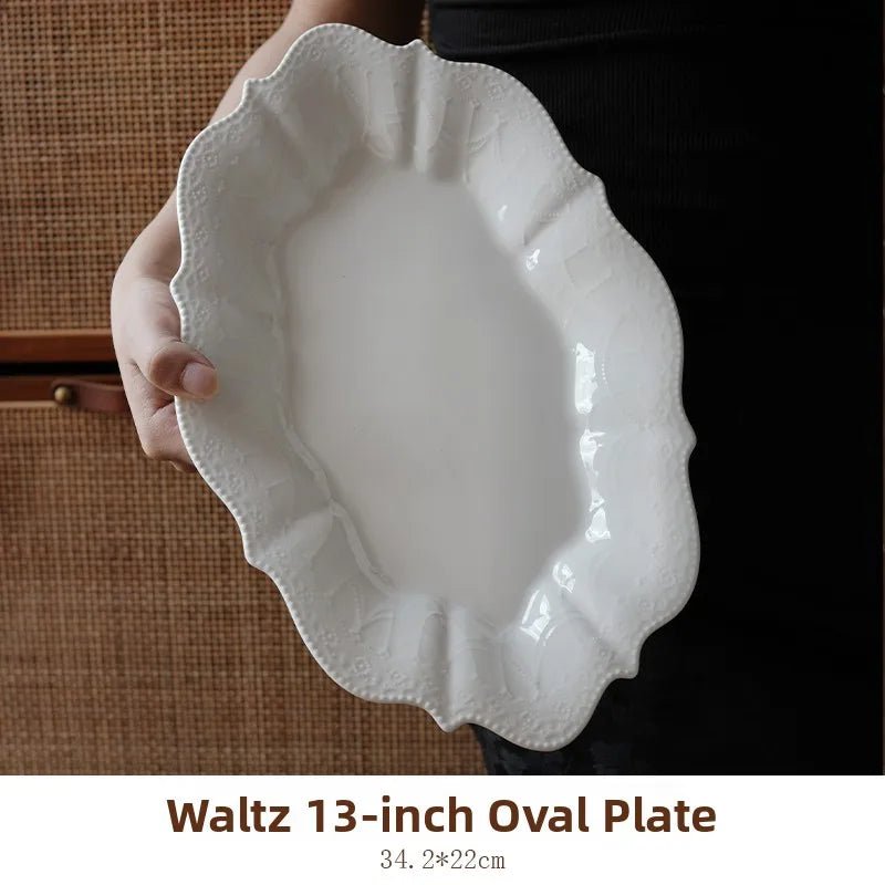Assiette en céramique haut de gamme motif floral - Style français pour salades, steaks et soupes - Cuisine Chez Nadine