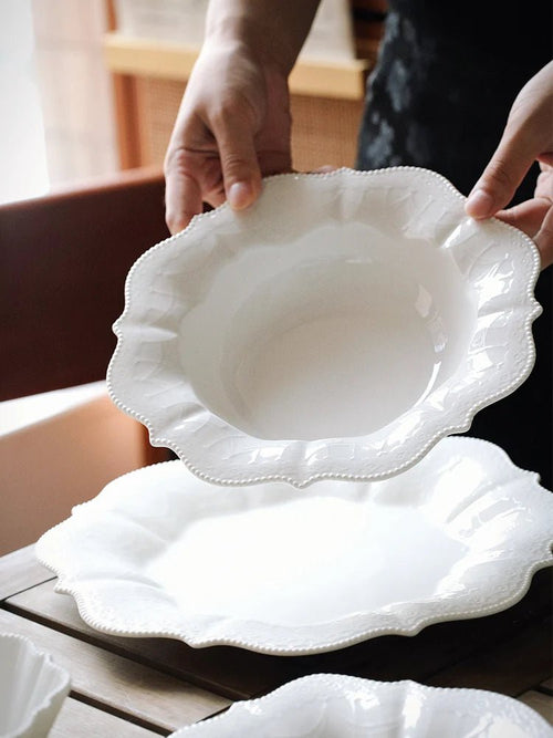Assiette en céramique haut de gamme motif floral - Style français pour salades, steaks et soupes - Cuisine Chez Nadine