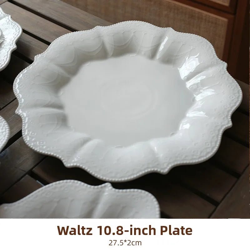 Assiette en céramique haut de gamme motif floral - Style français pour salades, steaks et soupes - Cuisine Chez Nadine