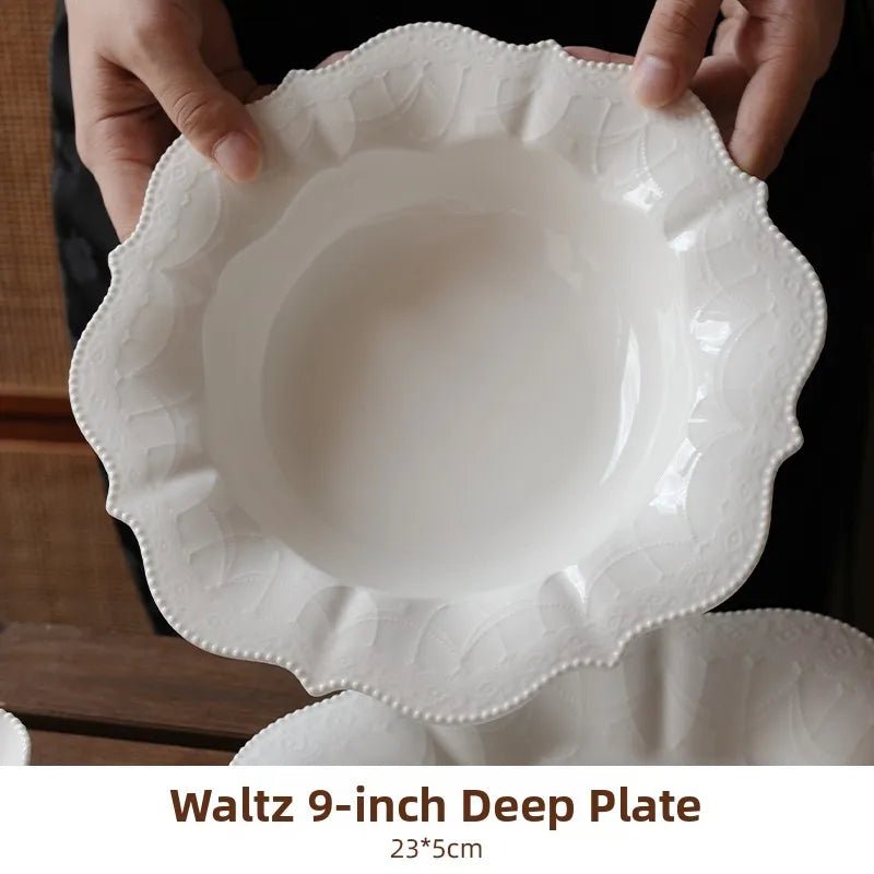 Assiette en céramique haut de gamme motif floral - Style français pour salades, steaks et soupes - Cuisine Chez Nadine