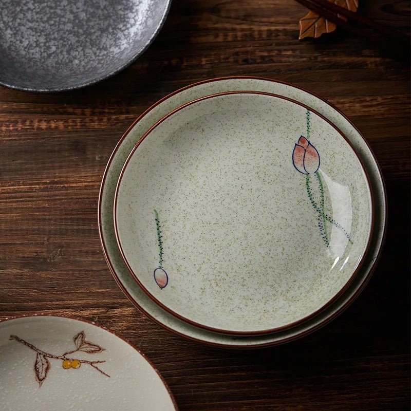 Assiette en céramique japonaise peinte à la main 8 pouces - Pour desserts, salades, pâtes et sauces - Cuisine Chez Nadine