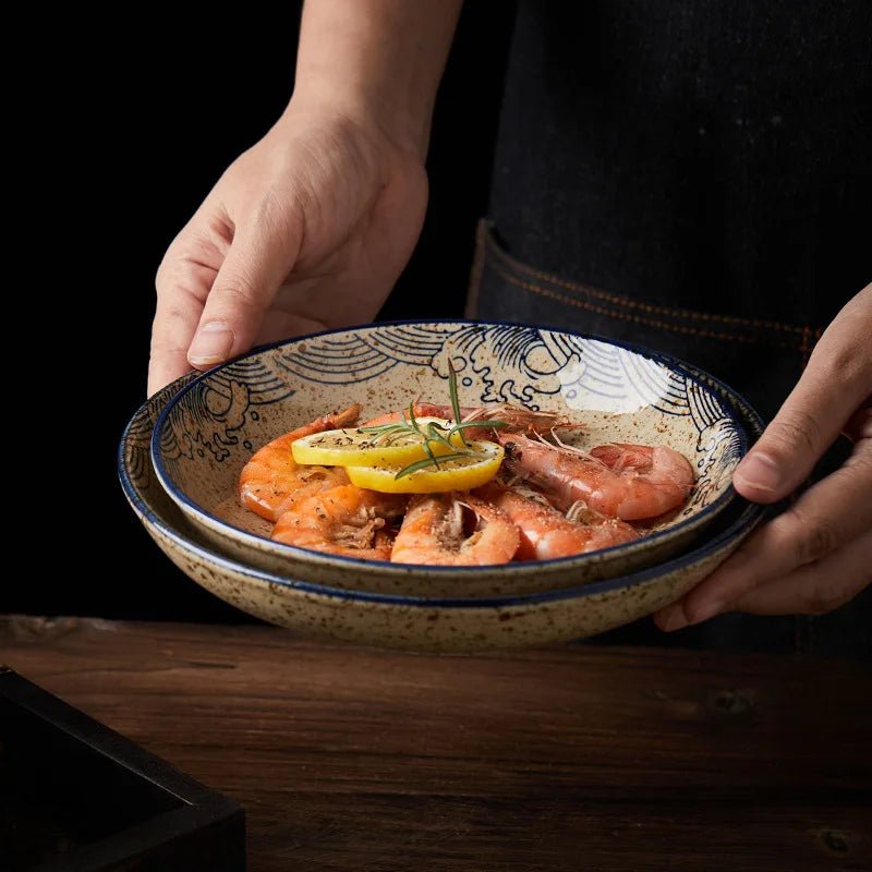 Assiette en céramique japonaise peinte à la main 8 pouces - Pour desserts, salades, pâtes et sauces - Cuisine Chez Nadine