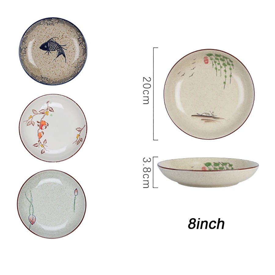 Assiette en céramique japonaise peinte à la main 8 pouces - Pour desserts, salades, pâtes et sauces - Cuisine Chez Nadine