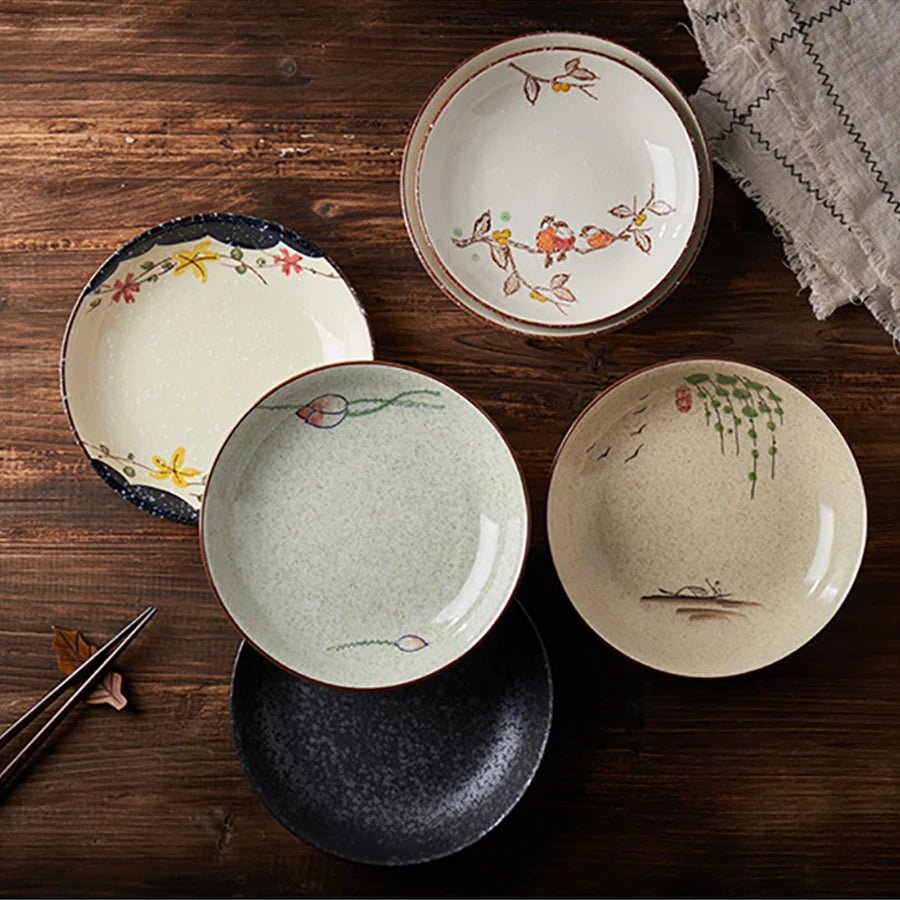 Assiette en céramique japonaise peinte à la main 8 pouces - Pour desserts, salades, pâtes et sauces - Cuisine Chez Nadine