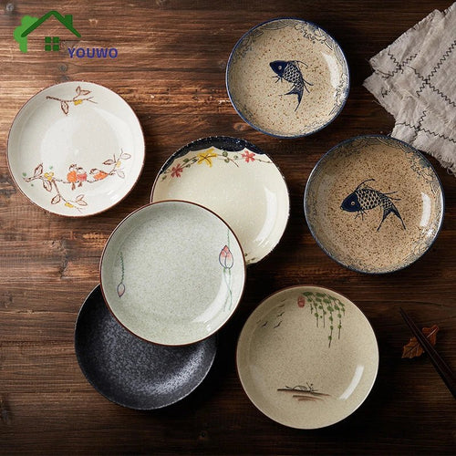 Assiette en céramique japonaise peinte à la main 8 pouces - Pour desserts, salades, pâtes et sauces - Cuisine Chez Nadine