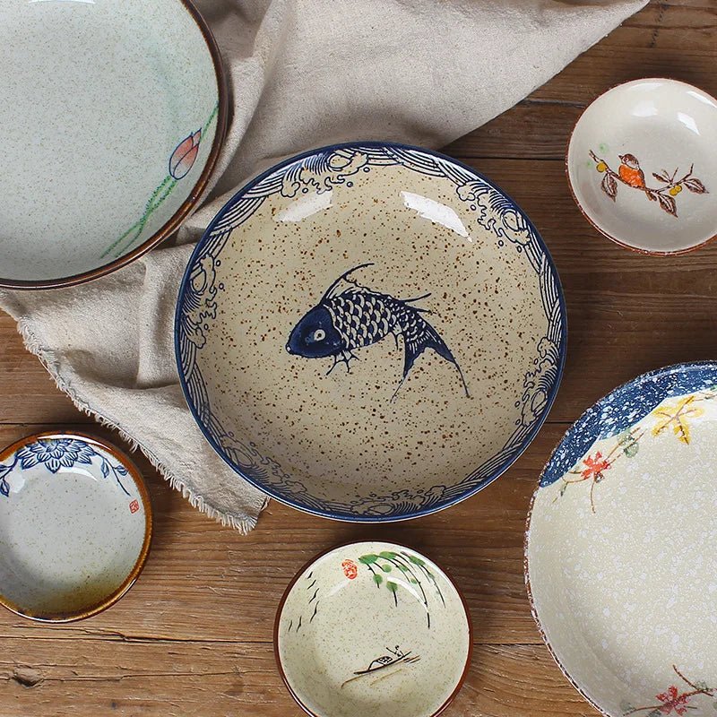 Assiette en céramique japonaise peinte à la main 8 pouces - Pour desserts, salades, pâtes et sauces - Cuisine Chez Nadine