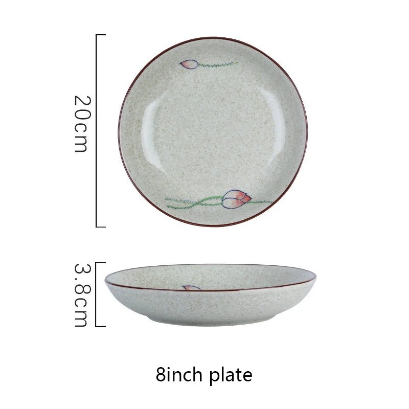 Assiette en céramique japonaise peinte à la main 8 pouces - Pour desserts, salades, pâtes et sauces - Cuisine Chez Nadine