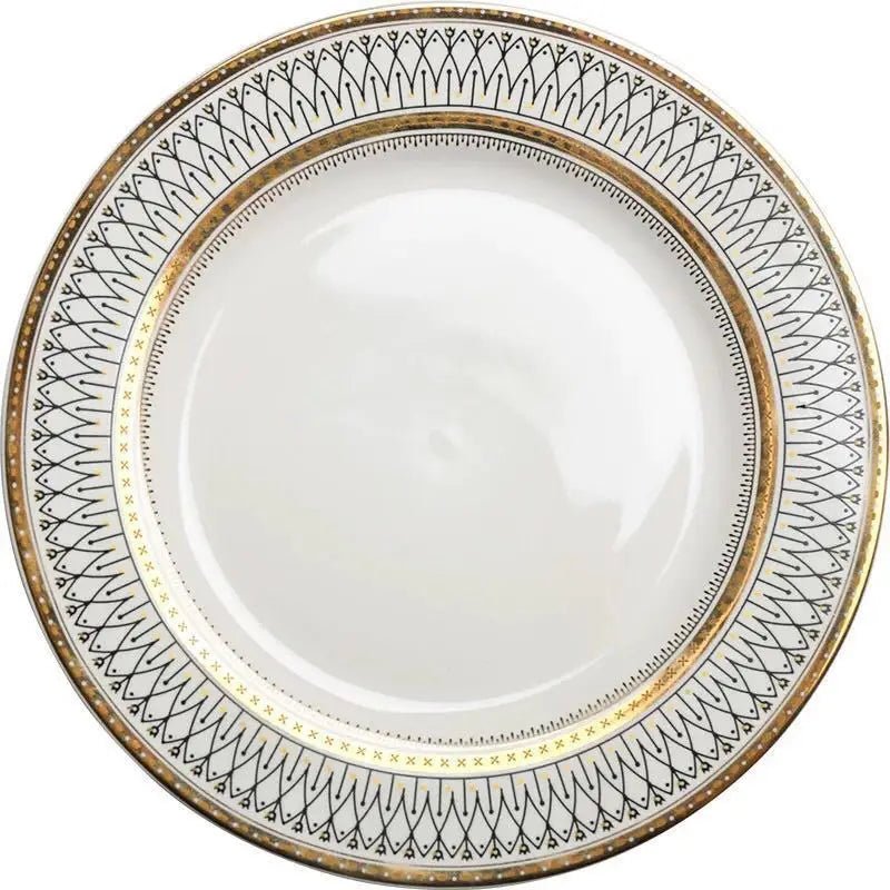 Assiette en céramique nordique avec bordure dorée - Motif géométrique pour cuisine occidentale et steaks - Cuisine Chez Nadine