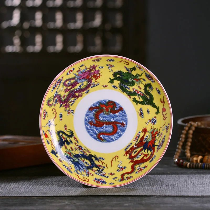 Assiette en porcelaine chinoise motif dragon - Assiette plate et creuse en bone china - Cuisine Chez Nadine