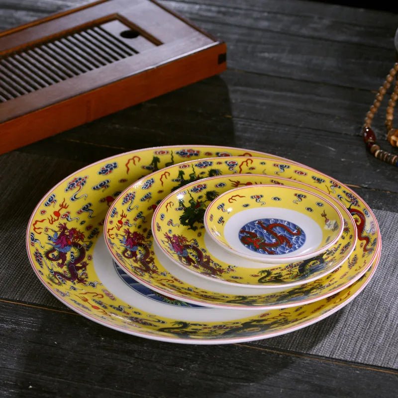 Assiette en porcelaine chinoise motif dragon - Assiette plate et creuse en bone china - Cuisine Chez Nadine