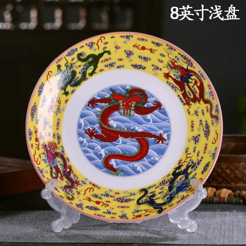 Assiette en porcelaine chinoise motif dragon - Assiette plate et creuse en bone china - Cuisine Chez Nadine