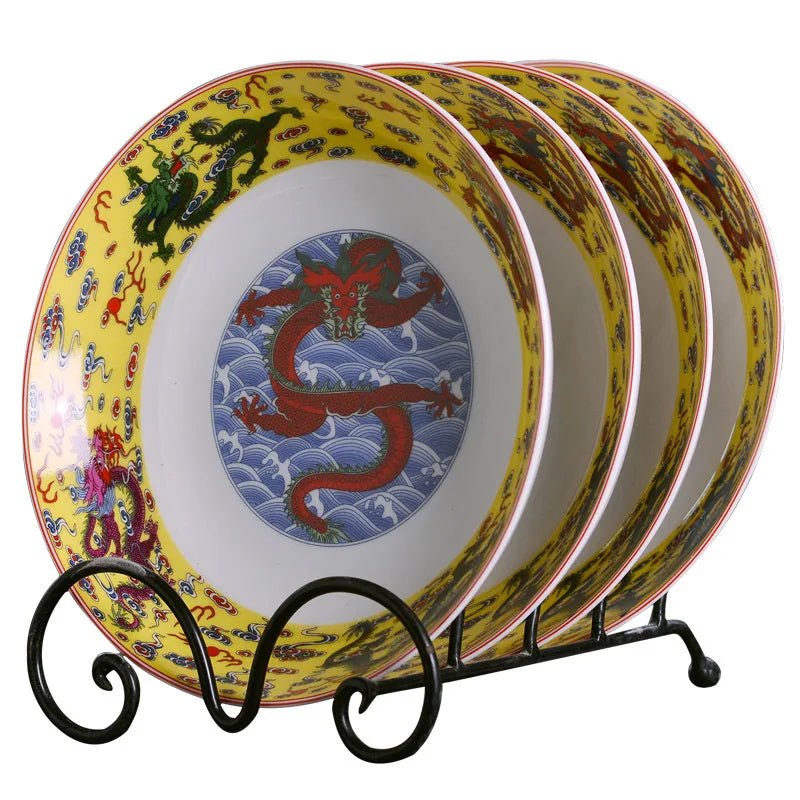 Assiette en porcelaine chinoise motif dragon - Assiette plate et creuse en bone china - Cuisine Chez Nadine
