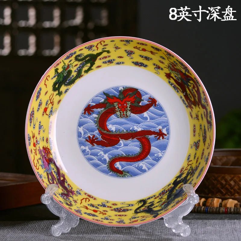 Assiette en porcelaine chinoise motif dragon - Assiette plate et creuse en bone china - Cuisine Chez Nadine