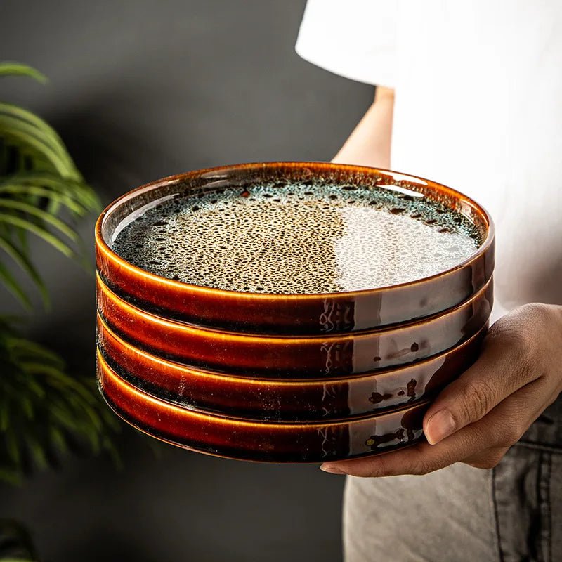 Assiette ronde en porcelaine style japonais - Plateau artisanal avec glaçure de four pour dumplings et cuisine occidentale - Cuisine Chez Nadine