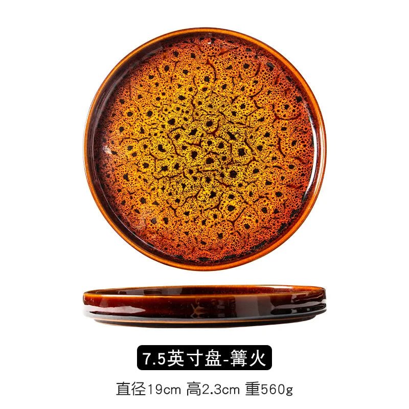 Assiette ronde en porcelaine style japonais - Plateau artisanal avec glaçure de four pour dumplings et cuisine occidentale - Cuisine Chez Nadine