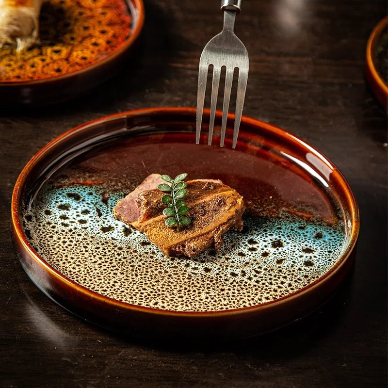 Assiette ronde en porcelaine style japonais - Plateau artisanal avec glaçure de four pour dumplings et cuisine occidentale - Cuisine Chez Nadine