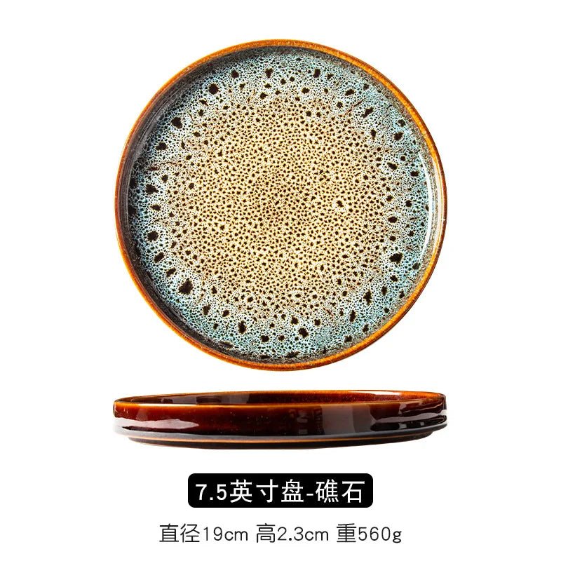 Assiette ronde en porcelaine style japonais - Plateau artisanal avec glaçure de four pour dumplings et cuisine occidentale - Cuisine Chez Nadine