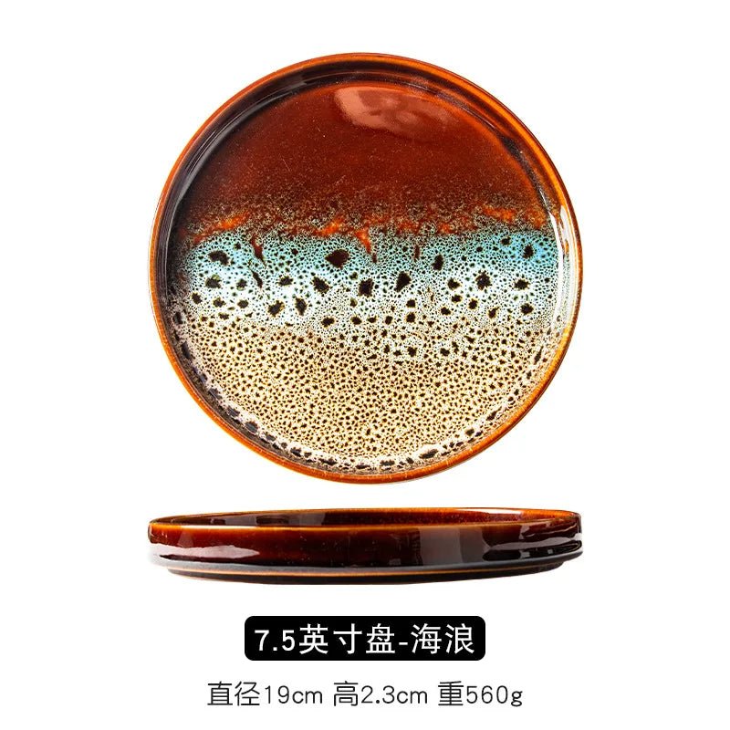 Assiette ronde en porcelaine style japonais - Plateau artisanal avec glaçure de four pour dumplings et cuisine occidentale - Cuisine Chez Nadine