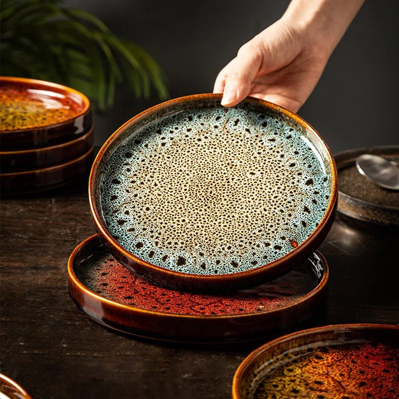 Assiette ronde en porcelaine style japonais - Plateau artisanal avec glaçure de four pour dumplings et cuisine occidentale - Cuisine Chez Nadine