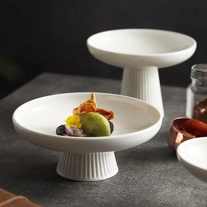 Assiette sur pied en céramique style japonais - Plateau à fruits et collations pour bureau, thé et restaurant - Cuisine Chez Nadine