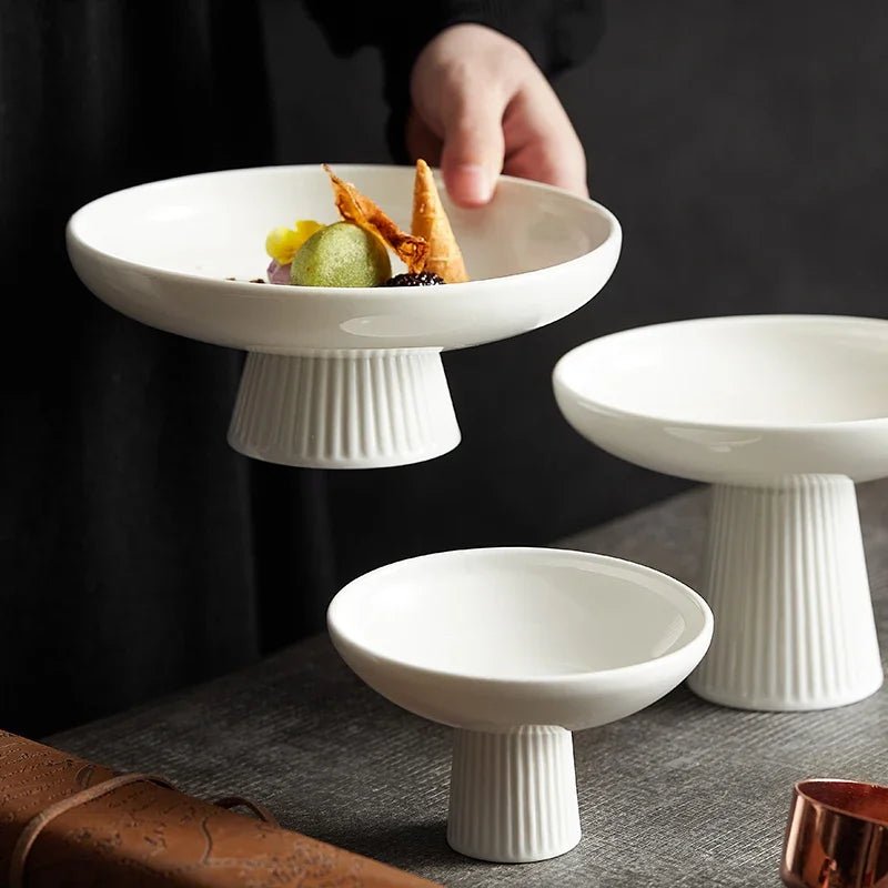 Assiette sur pied en céramique style japonais - Plateau à fruits et collations pour bureau, thé et restaurant - Cuisine Chez Nadine