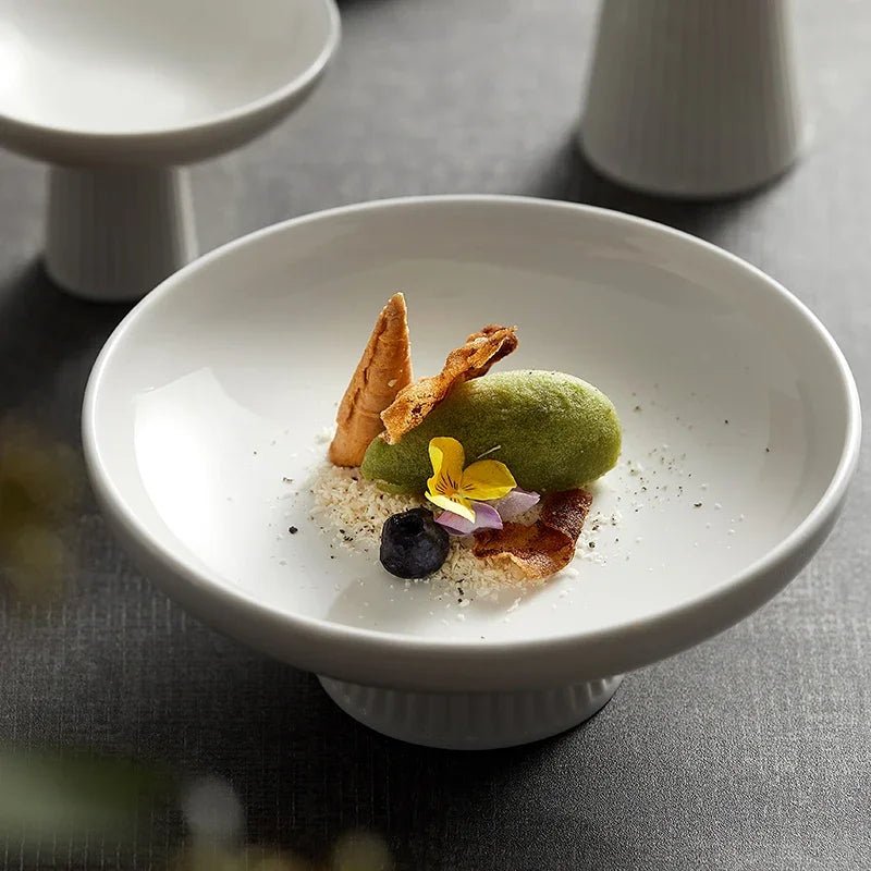 Assiette sur pied en céramique style japonais - Plateau à fruits et collations pour bureau, thé et restaurant - Cuisine Chez Nadine