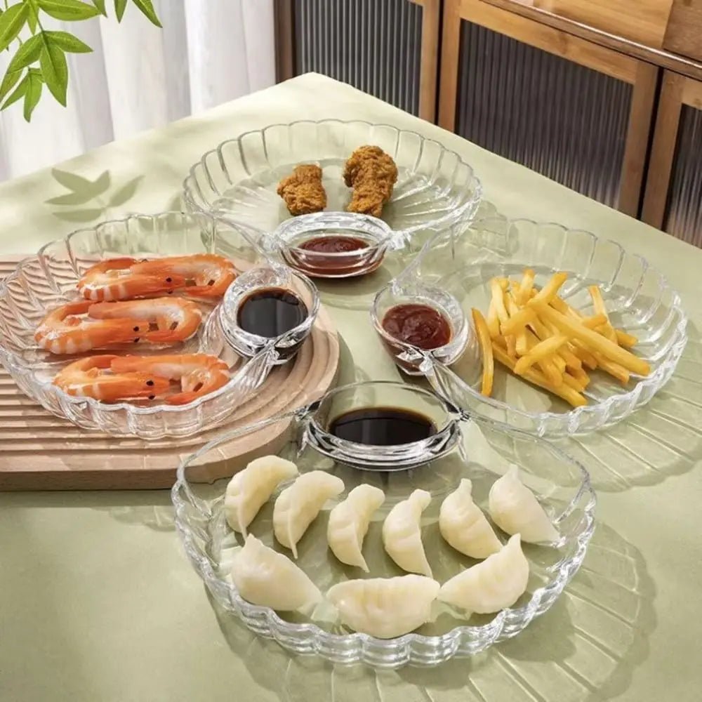 Assiette transparente en forme de coquillage - Plateau avec compartiment pour dumplings, sushis et fruits - Cuisine Chez Nadine