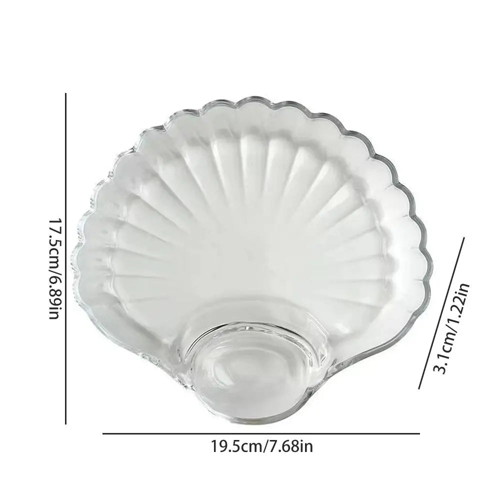 Assiette transparente en forme de coquillage - Plateau avec compartiment pour dumplings, sushis et fruits - Cuisine Chez Nadine