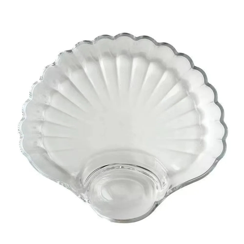 Assiette transparente en forme de coquillage - Plateau avec compartiment pour dumplings, sushis et fruits - Cuisine Chez Nadine