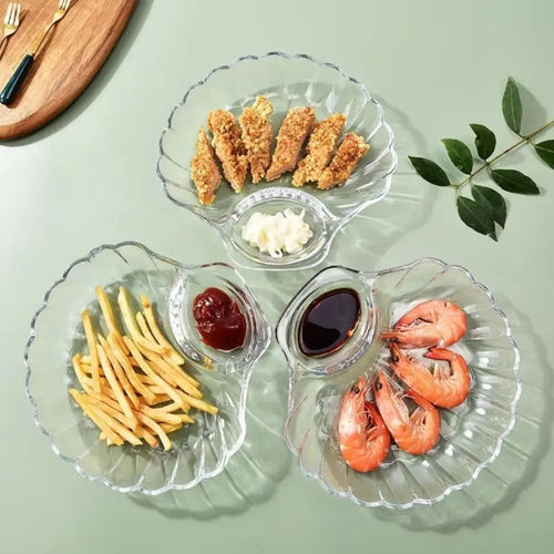 Assiette transparente en forme de coquillage - Plateau avec compartiment pour dumplings, sushis et fruits - Cuisine Chez Nadine