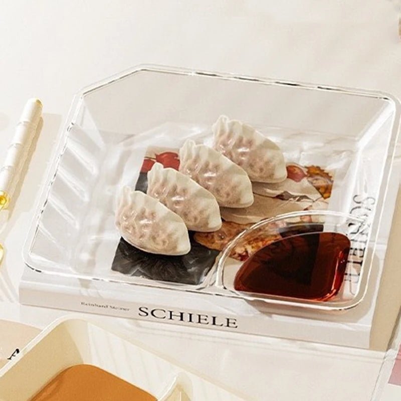 Assiette transparente pour dumplings avec compartiment à vinaigre - Coupelle pour sushis, petit - déjeuner et collations - Cuisine Chez Nadine