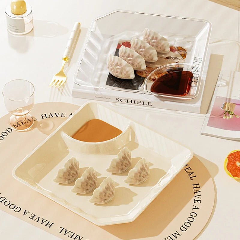 Assiette transparente pour dumplings avec compartiment à vinaigre - Coupelle pour sushis, petit - déjeuner et collations - Cuisine Chez Nadine