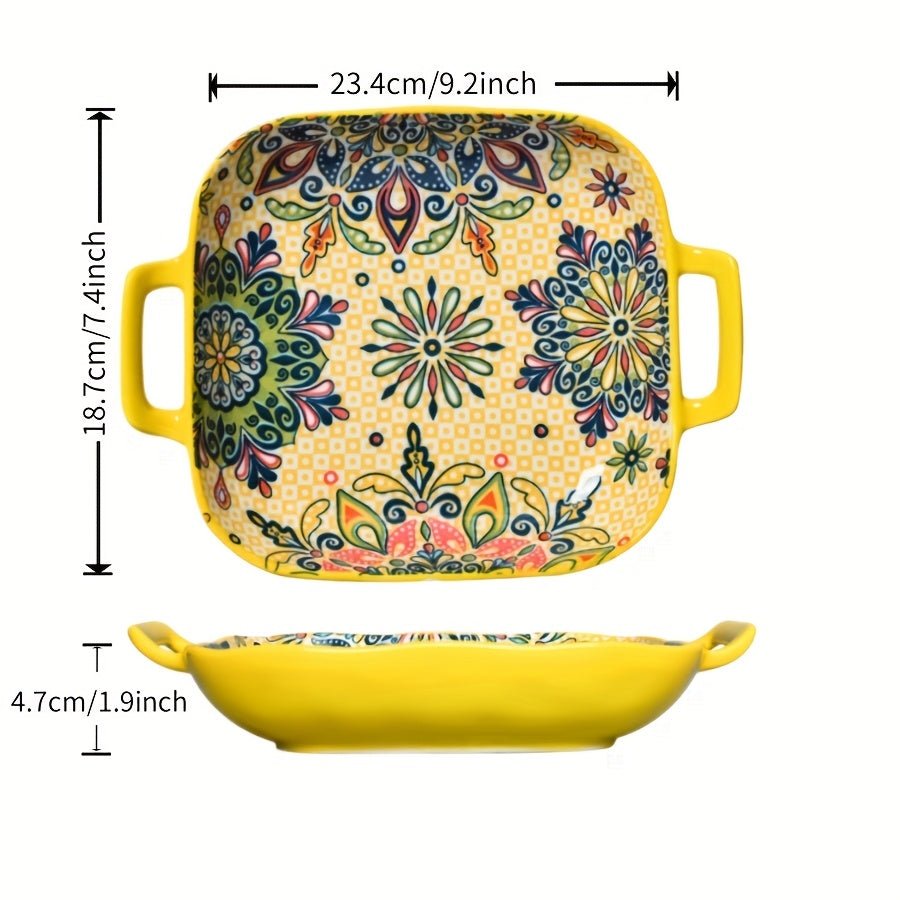 Assiettes carrées en céramique style bohème avec poignées - Ensemble de 1/2/4 - Cuisine Chez Nadine