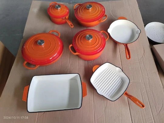 Batterie de Cuisine en Fonte Émaillée – 11 Pièces, Multifonction, Tous Feux - Cuisine Chez Nadine