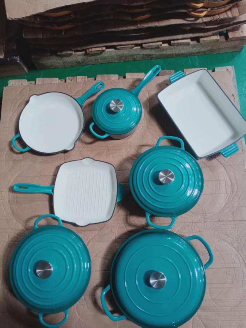 Batterie de Cuisine en Fonte Émaillée – 11 Pièces, Multifonction, Tous Feux - Cuisine Chez Nadine